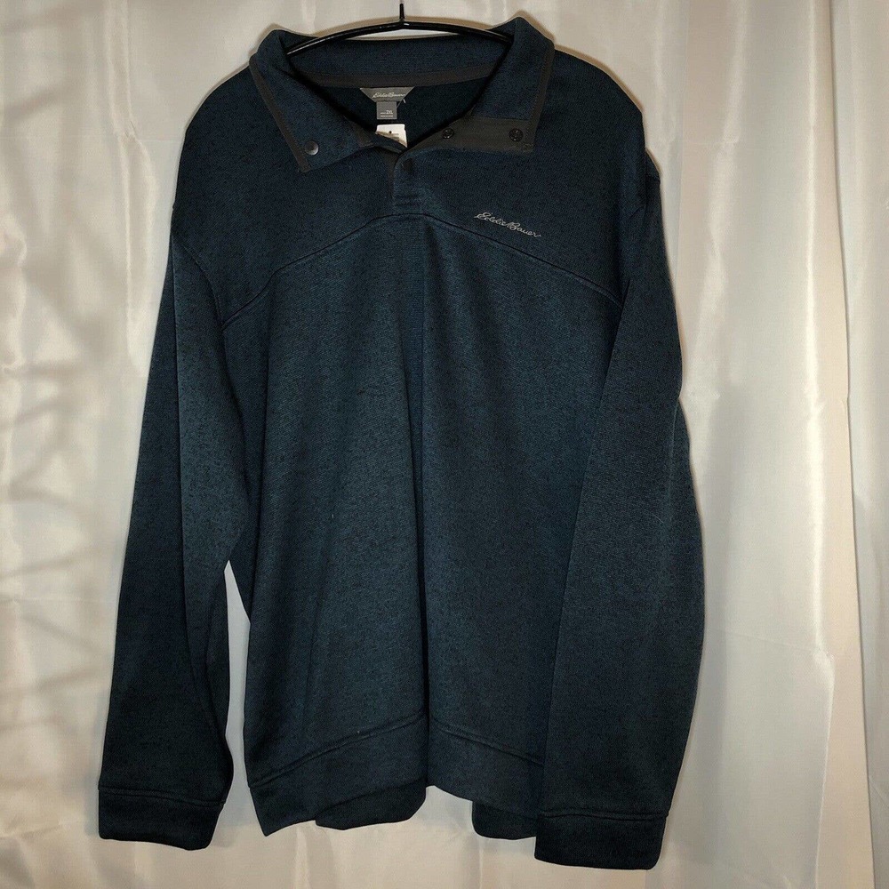 Eddie Bauer Sweater Fleece 2XL Navy Blue 1/4 Button Pullover